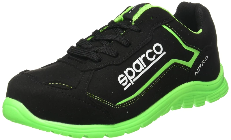 Sparco TEAMWORK Scarpa Antinfortunistica Da Lavoro - BASSA PER UOMO E DONNA NITRO S3 SRC, Unisex Adults’ Fire and Safety Boot, NERO/VERDE, 12 UK (EU)