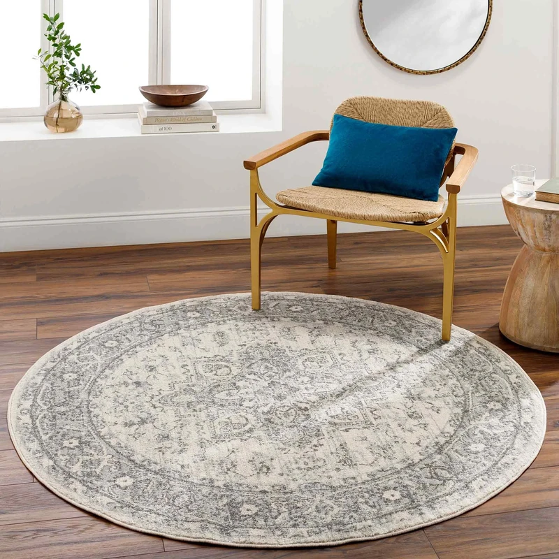 Livabliss Khartoum Vintage Rug - Area Rugs for Living Room 160 cm, Bedroom - Scandi Neutral Rugs, Traditional Patterned Boho Style, Natural Easy Care Pile - Large Rug, Grey and Beige