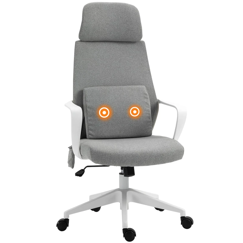 Vinsetto Office Chair, Fabric Desk Chair, Computer Gaming Chair with 2 Points Massage Lumbar Pillow, Adjustable Headrest and Seat Height, Rolling Swivel Wheels for Home Work Study, Grey