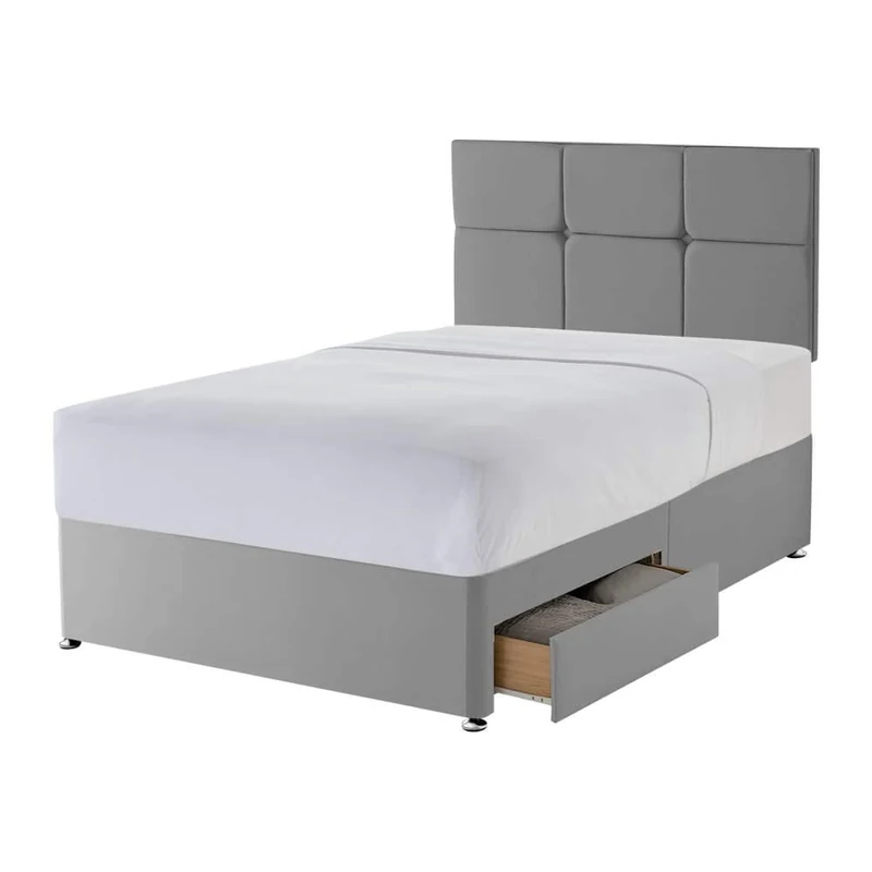 Silentnight 2 Drawer Storage Divan | Castello Headboard | Slate Grey | Small Double