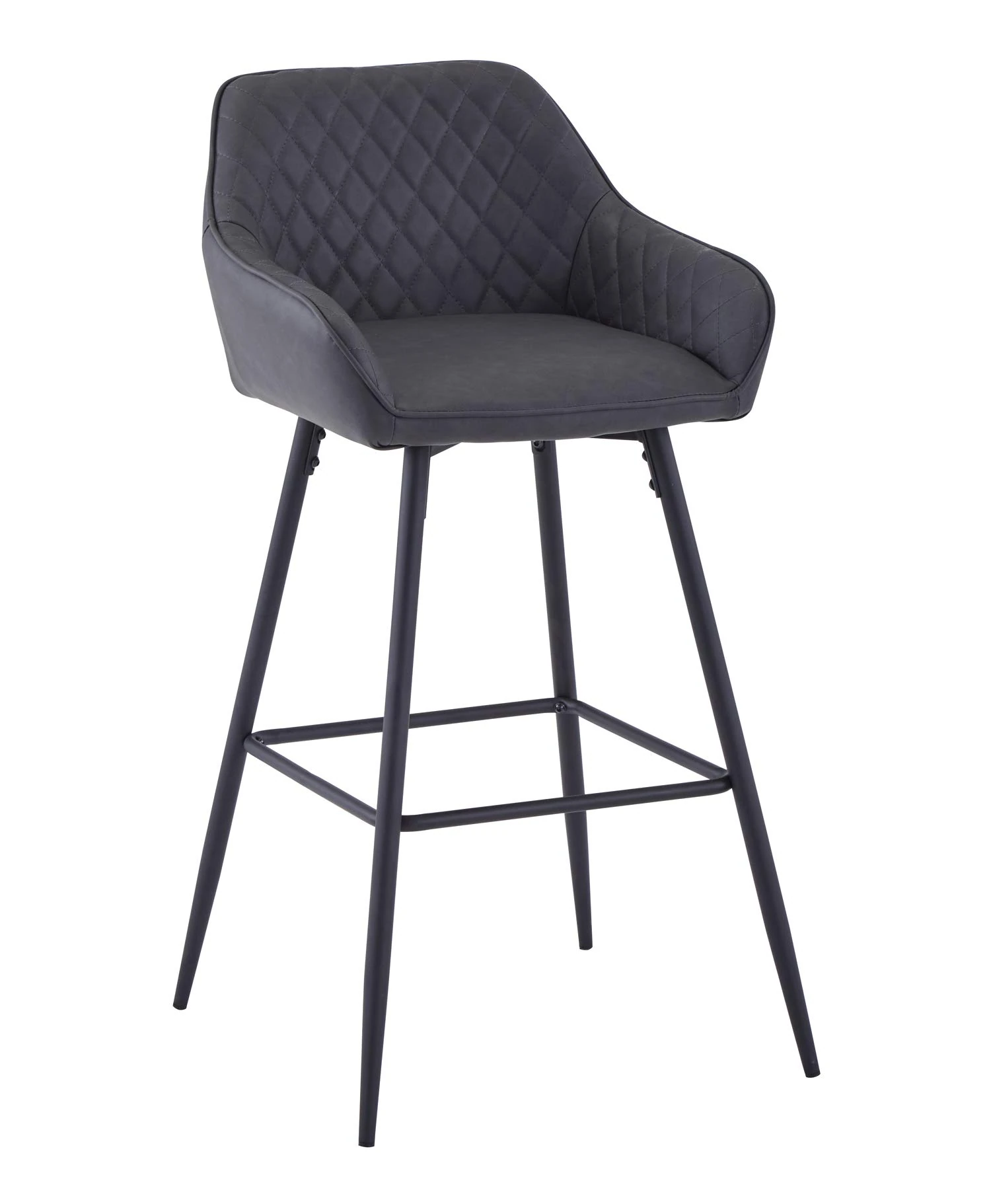 AINPECCA Bar Stool Faux Leather Upholstered seat with Backrest & Armrest Black Metal Legs Kitchen Breakfast Counter Chair (Dark grey PU, 1)