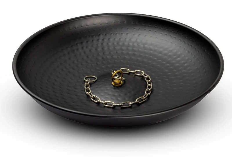 Monarch Rain Chains 15 inch Basin Hand Hammered Rain Chain Anchoring Basin Downspout Gutters for Outdoor Garden, Lawn and Patio Water Feature, 15 inch Diameter, Matte Black