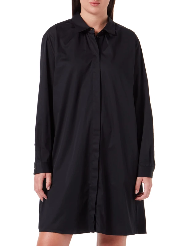 Seidensticker Women's Dress - City Dress - Satin Dress - Shirt Collar - Regular fit - Long Sleeve - Stretch Black
