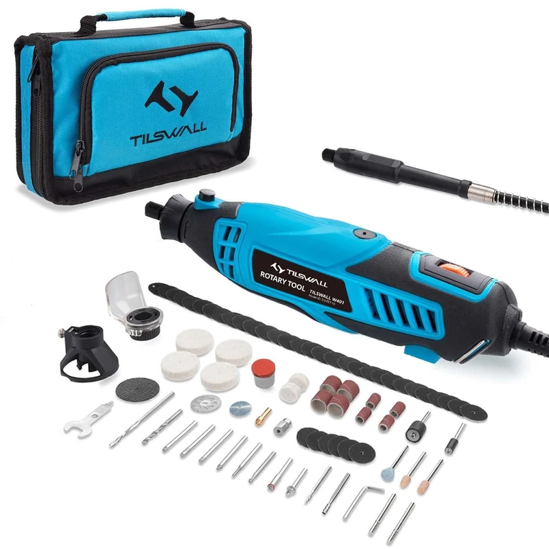 Tilswall Rotary Tool 160W Rotary Multi Tool Kit Set with 6 Variable Speed 8000-33000RPM, 107pcs Accessories for DIY Craft, Sanding, Cutting, Carving, Polishing, Drilling, Engraving, Cleaning