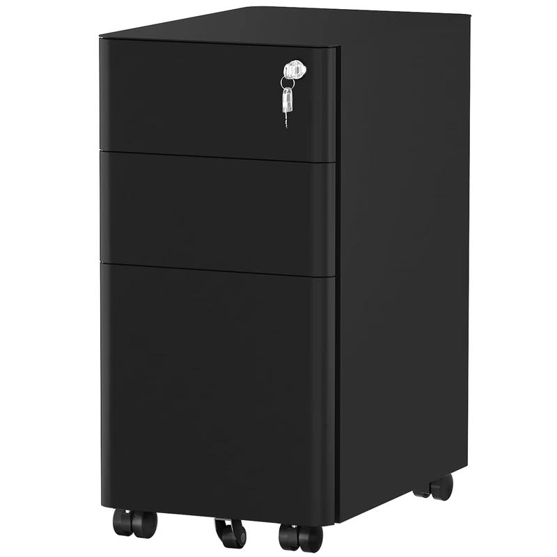 YITAHOME 3-Drawer Metal Filing Cabinet Office Drawers with Keys, Compact Slim Portable File Cabinet, Pre-Built Office Storage Cabinet for A4/Letter/Legal (Black)