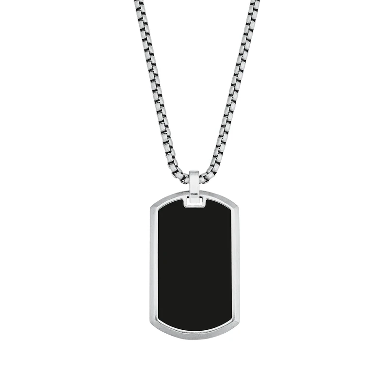 s.Oliver chain with pendant stainless steel men's necklace, with agate, 60 cm, silver, Comes in jewelry gift box, 2028415 - Image 1