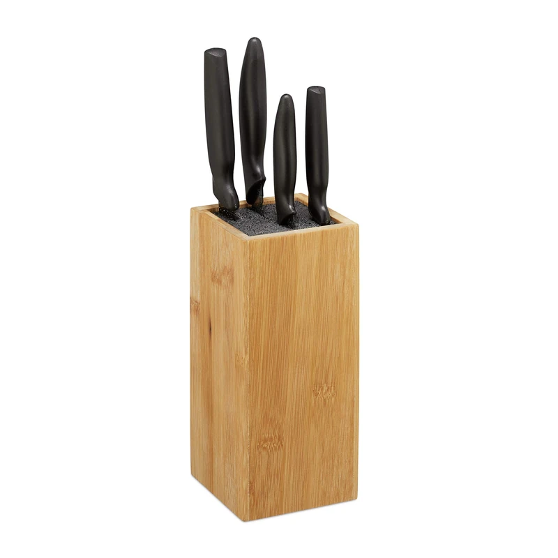 Relaxdays Knife Block Bamboo, Knife Storage with Bristles, Universal, Knife Holder Unequipped, 23 x 10.5 x 10.5 cm, Natural, 1 Piece 10027646