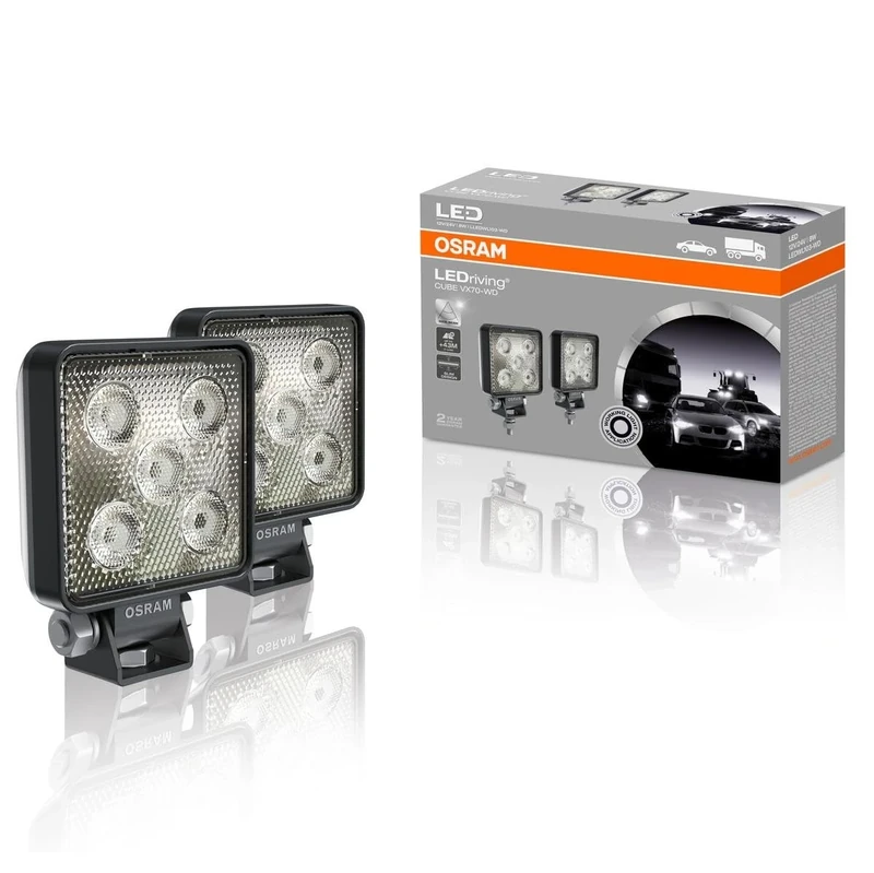 LEDriving CUBE VX70-WD, OFF ROAD LED work lights for near field lighting, wide, 550 lumens, light beam up to 43 m, rectangular high-performance LED spot lights, duo-pack (2 pieces)