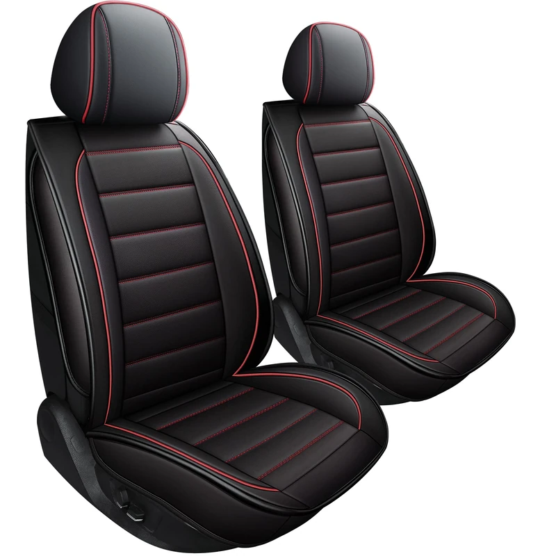 CAPITAUTO Leather Car Seat Covers, Waterproof Faux Leatherette Cushion Cover for Cars SUV Pick-up Truck Universal Fit Set for Auto Interior Accessories(2 Front Red&Black)