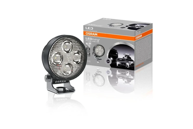 OSRAM LEDriving ROUND VX80-WD, LED driving lights for near field/close-range lighting, wide, 1150 lumens, light beam up to 240 m, LED spot light 12V/24V, ECE approval, White-white