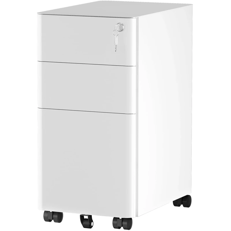 YITAHOME 3-Drawer Metal Filing Cabinet Office Drawers with Keys, Compact Slim Portable File Cabinet, Pre-Built Office Storage Cabinet for A4/Letter/Legal (White)