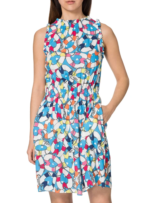 Love Moschino Women's Sleeveless Dress-Allover Lifesaver Hearts Print Casual, All.SALVAG.AZZU, 40