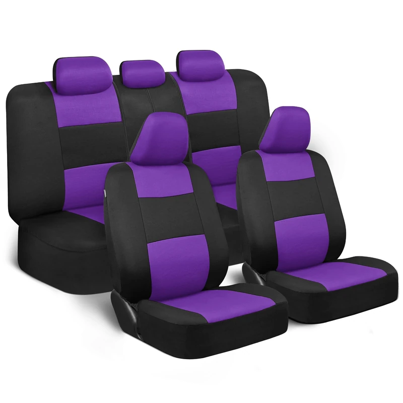 BDK PolyPro Car Seat Covers Full Set in Purple on Black – Front and Rear Split Bench Seat Covers for Cars, Easy to Install Car Seat Cover Set, Car Accessories for Auto Trucks Van SUV