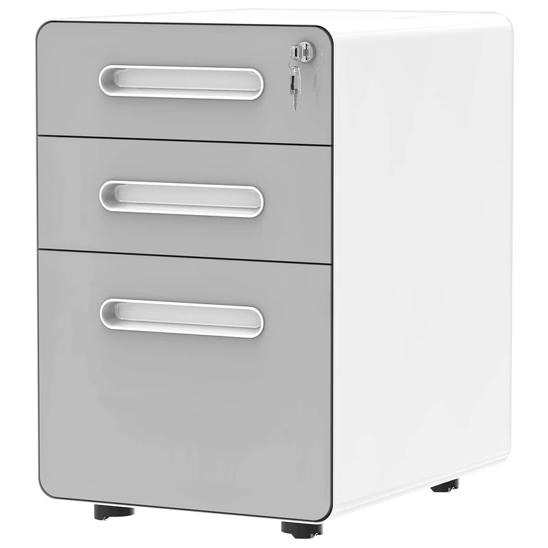 YITAHOME 3-Drawer Rolling File Cabinet, Metal Mobile File Cabinet with Lock, Filing Cabinet Under Desk fits Legal/Letter/A4 Size for Home/Office, Fully Assembled, Gray and White