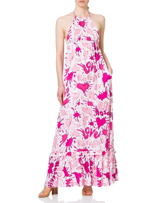 Love Moschino Women's Long Dress-Allover Hearts and Splash Logo Print Casual, All.Splash ROSA, 46