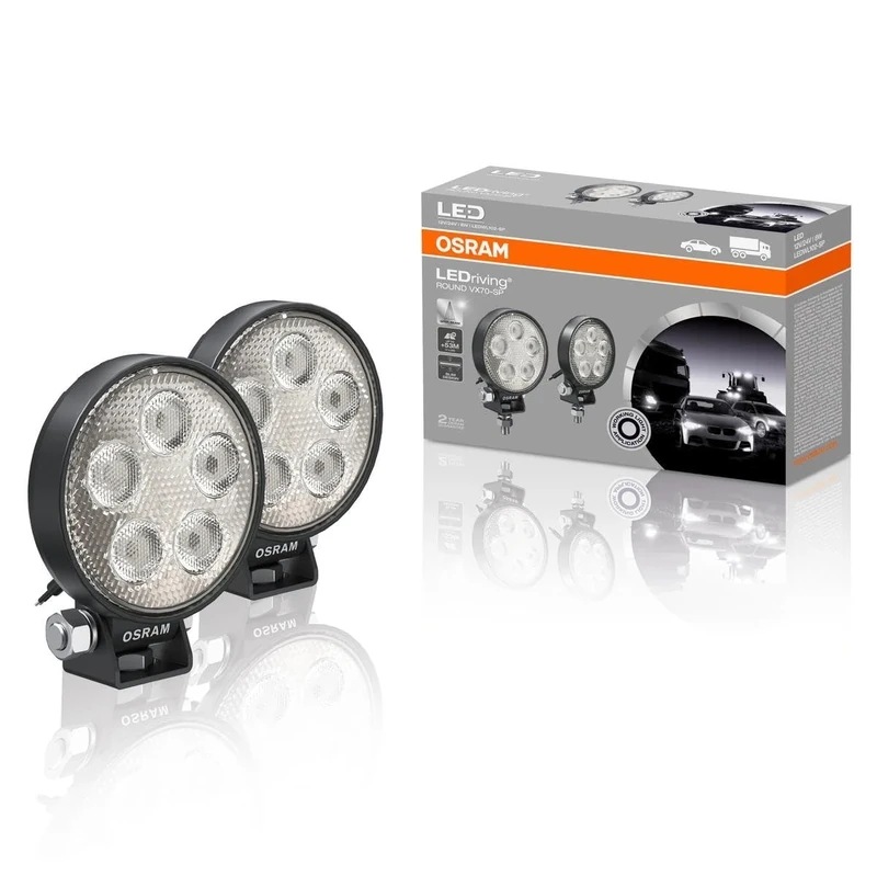 OSRAM LEDriving ROUND VX70-SP, OFF ROAD LED Spot Lights, 550 Lumens, Light Beam Up to 53 M, Duo Pack (2 Pieces), LEDWL102-SP
