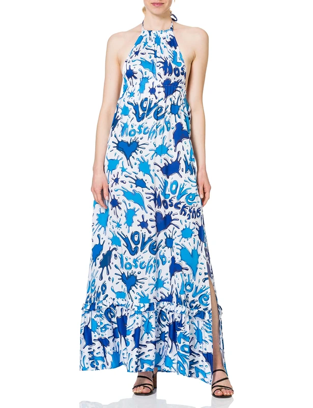 Love Moschino Women's Long Dress-Allover Hearts and Splash Logo Print Casual, All.Splash AZZU, 38