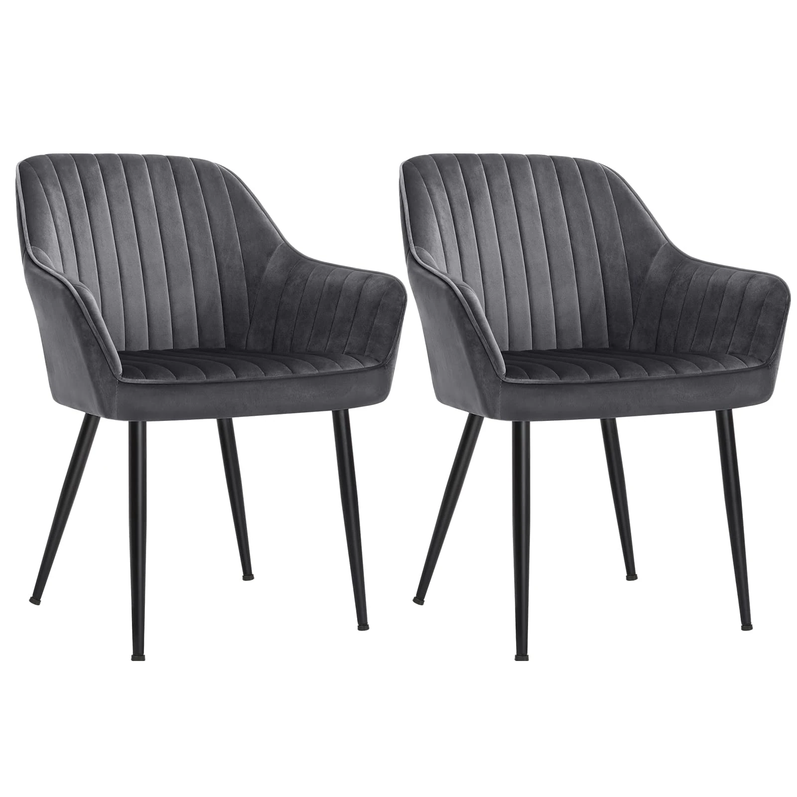 SONGMICS Dining Chairs Set of 2, Kitchen Chairs, Velvet Armchairs, Upholstered with Armrests, Max. Load 120 kg, Metal Legs, for Dining Room, Lounge, Grey and Ink Black LDC087G81-2J