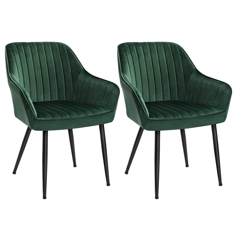 SONGMICS Dining Chairs Set of 2, Kitchen Chairs, Velvet Armchairs, Upholstered with Armrests, Max. Load 120 kg, Metal Legs, for Dining Room, Lounge, Green and Ink Black LDC087CZ01-2J