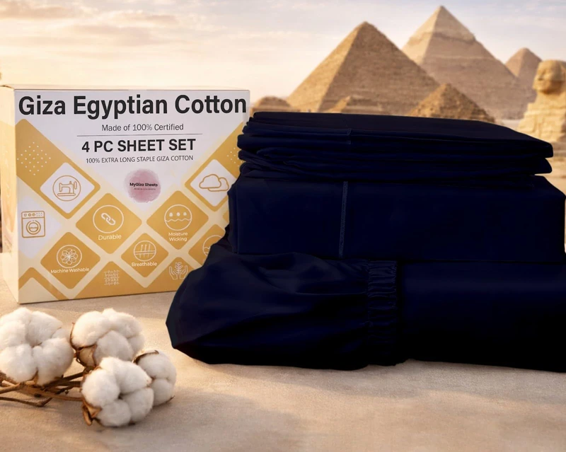 MyGiza Sheets,100% Certified Giza Egyptian Cotton Sheets-California King Size Giza Cotton Sheets Set to Fit Upto 18 Inches Deep Mattress (4 Pcs) Indigo