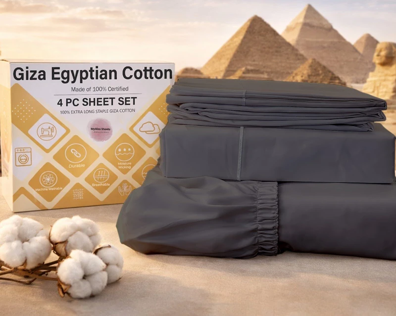 MyGiza Sheets,100% Certified Giza Egyptian Cotton Sheets-California King Size Giza Cotton Sheets Set to Fit Upto 18 Inches Deep Mattress (4 Pcs) Slate Grey