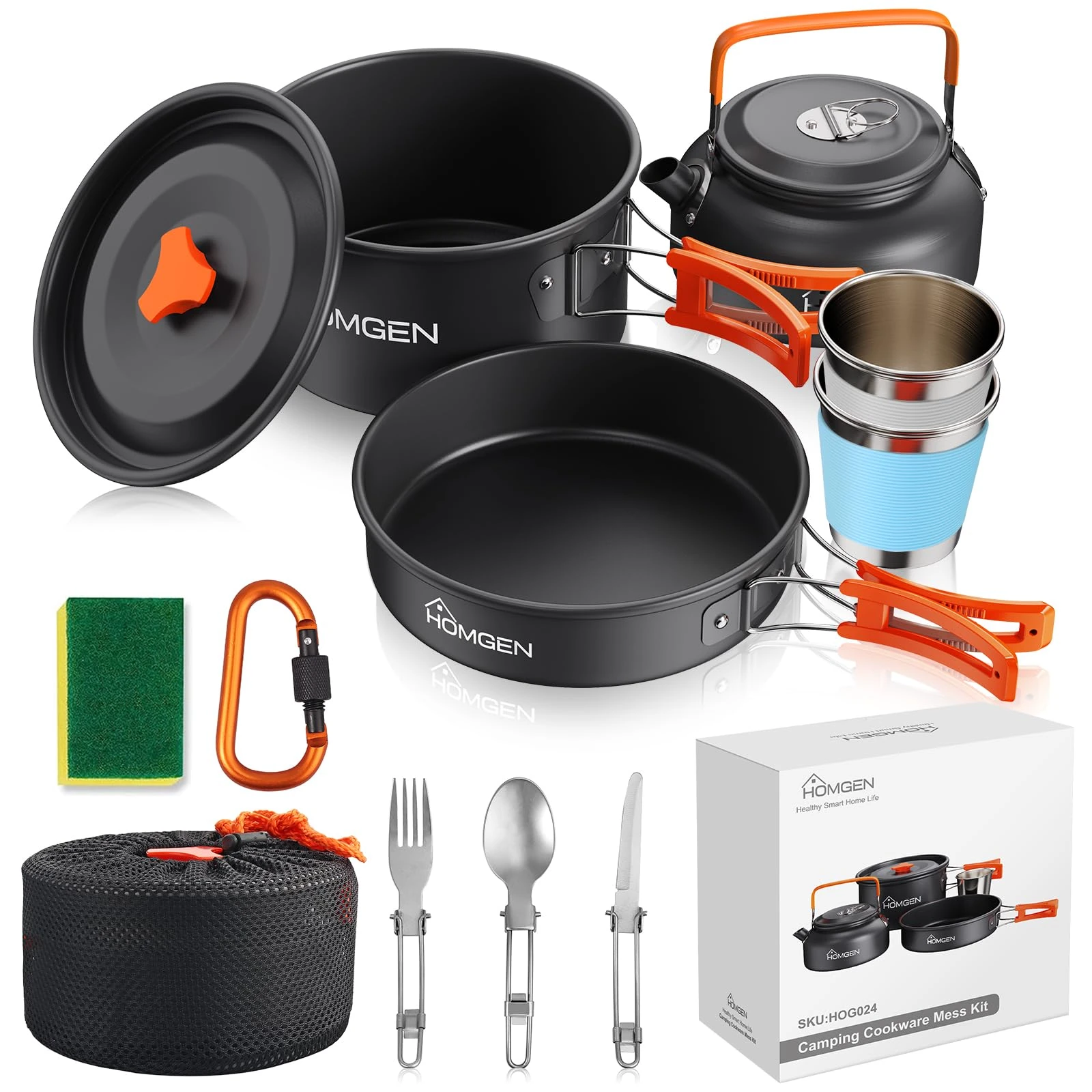 HOMGEN Camping Cooking Set Camping Pots and Pans Set Aluminium Camping Cookware Kit Protable Cooking Mess Kit Lightweight Camping Cooking Equipment for 2-3 People Perfect for Camping Picnic Hiking etc
