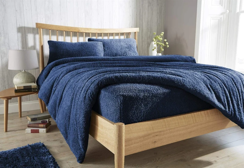 Olivia Rocco Navy Teddy Fleece Extra Deep Fitted Sheet - Double
