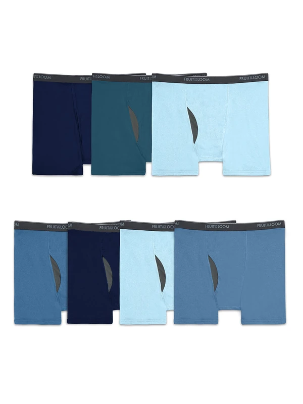 Fruit of the Loom Men's Coolzone Boxer Briefs, Moisture Wicking & Breathable, Assorted Color Multipacks, Big Man - 7 Pack - Assorted Blue, 5XL Big