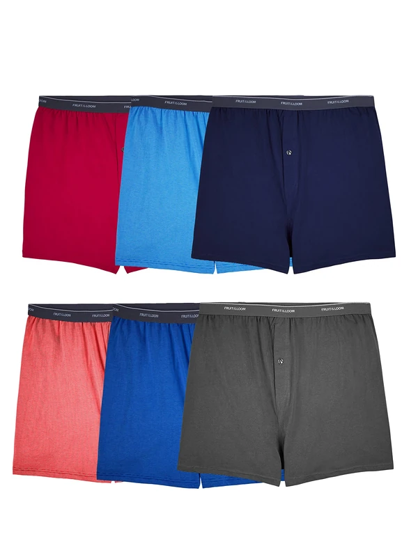 Fruit of the Loom Men's Tag Free Knit Boxer Shorts, Relaxed Fit, Moisture Wicking, Assorted Color Multipacks, XXL Big