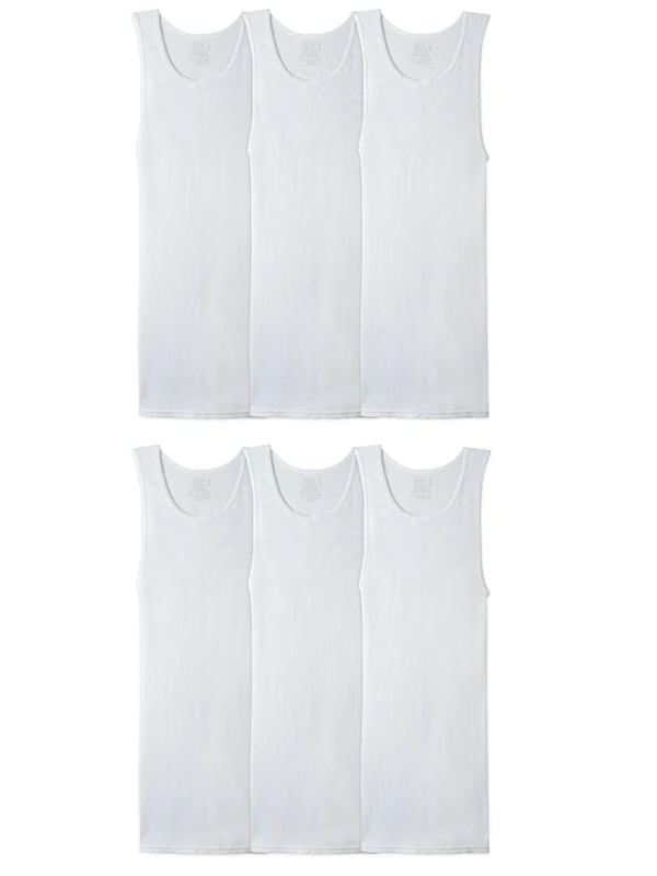 Fruit of the Loom Men's Sleeveless Tank A-Shirt, Tag Free & Moisture Wicking, Ribbed Stretch Fabric Underwear, Big Man-6 Pack-White, XXXXL (Pack of 6)