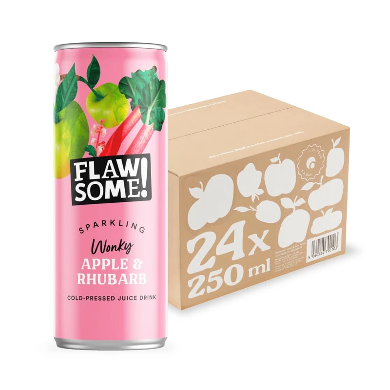 Flawsome! Lightly Sparkling Apple & Rhubarb Juice – No Added Sugar, 100% Cold-Pressed Wonky Fruit, Guilt-Free Fizzy Drink – Perfect for Refreshment or as a Mixer (24 x 250ml)
