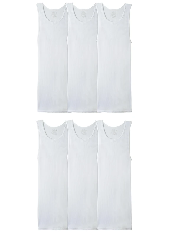 Fruit of the Loom Men's Sleeveless Tank A-Shirt, Tag Free & Moisture Wicking, Ribbed Stretch Fabric Underwear, Big Man-6 Pack-White, XXXXXL (Pack of 6)