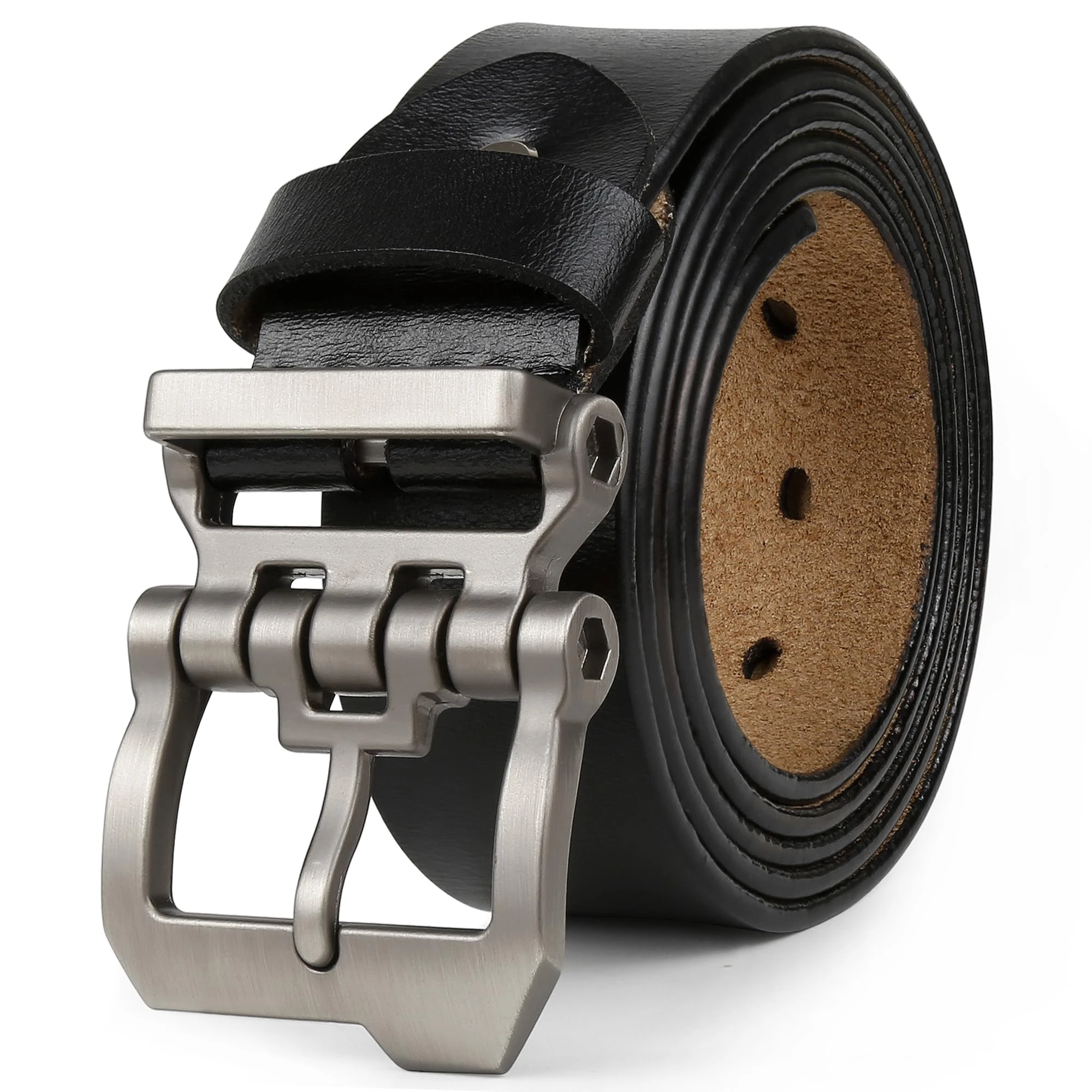 Yahaobelt Mens Belts Leather for Jeans Dress Genuine Leather Tan Belts for Men Size 105cm-165cm Width 1.5" Black (115cm for Waist 34"-36",Black)