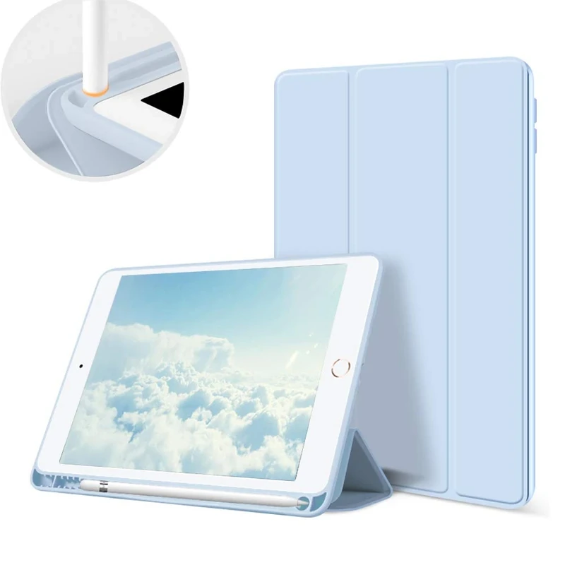 aoub Case for iPad 9th Generation/iPad 8th Generation/iPad 7th Gen, Case with Pencil Holder for iPad 9/8/ 7 Gen 2021/2020/2019 10.2 inch, Auto Wake/Sleep, Soft Silicone Cover, Blue