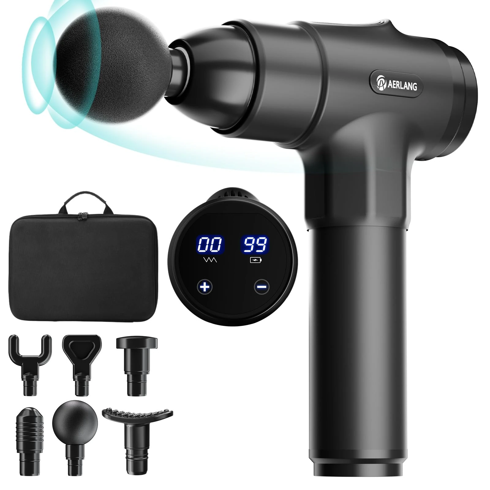 AERLANG Massage Gun, Massage Gun Deep Tissue, Percussion Handheld Muscle Massager for Muscle Pain Relief Fitness Recovery Body Shaping with 20 Speed Levels 6 Massage Heads, Gifts for Men