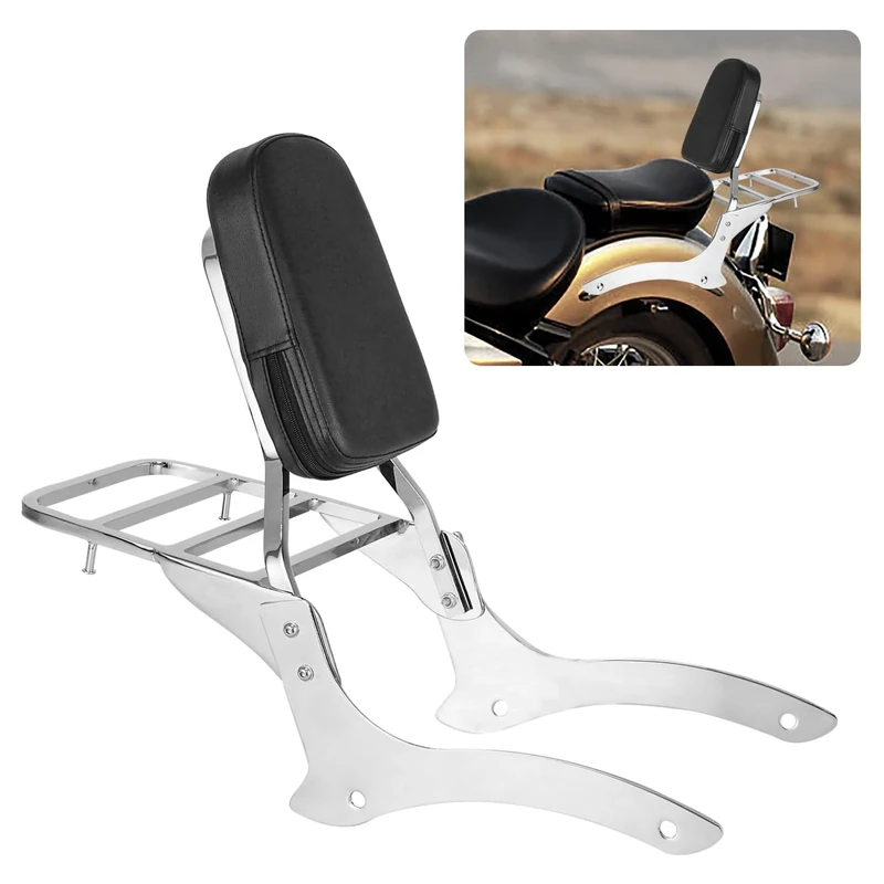 DSISIMO Chrome Passenger Backrest Motorcycle Sissy Bar With Luggage Rack And Backrest Pad Compatible For Yamaha VStar Dragstar XVS 1100 Custom Classic 2000-2011