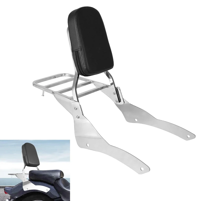 DSISIMO Chrome Passenger Backrest Sissy Bar With Luggage Rack And Backrest Pad Compatible With For Yamaha Vstar 400 650 Dragstar 400 650 Classic 1998-2014