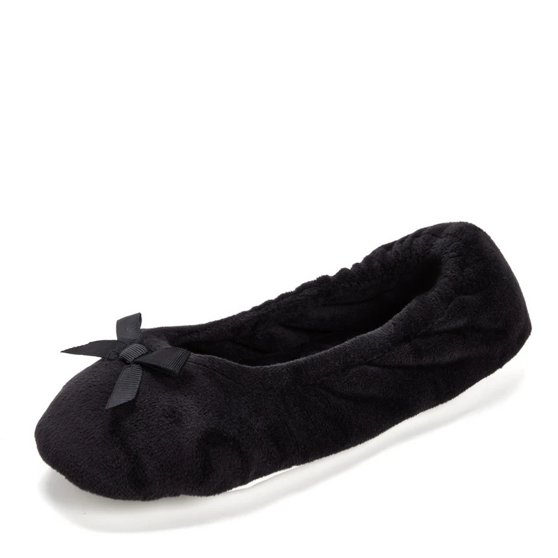 Dearfoams Women's Layla Ballerina with Suede Outsole Slipper, Black, Large UK