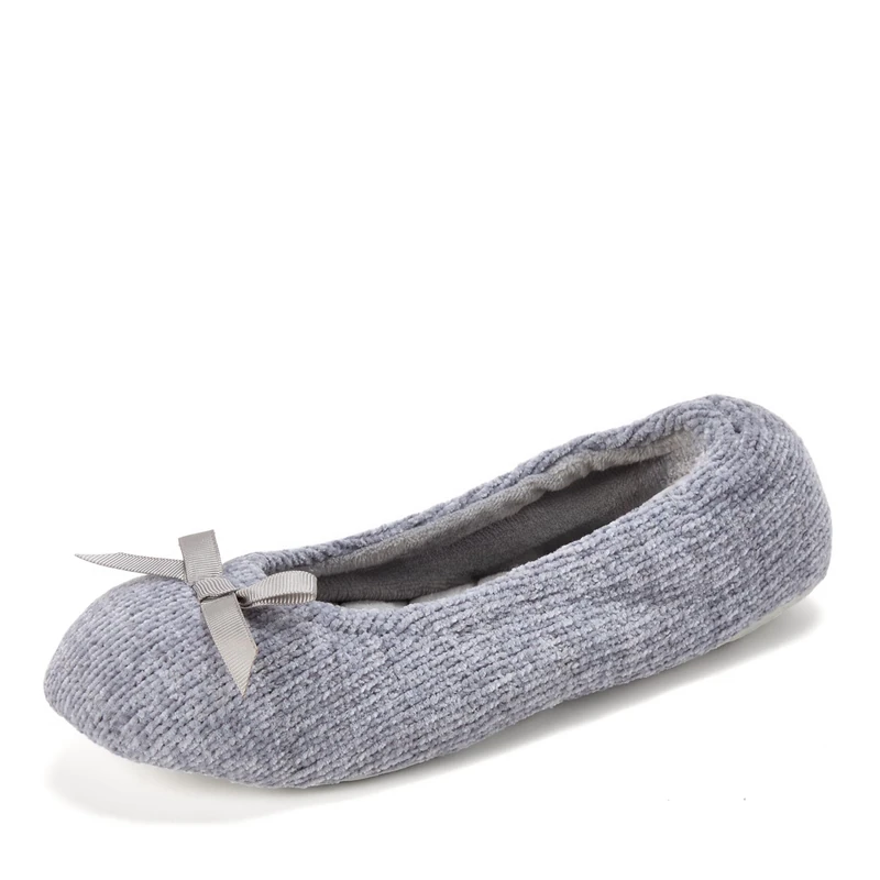 Dearfoams Women's Layla Ballerina with Suede Outsole Slipper, Sleet, 5/6 UK