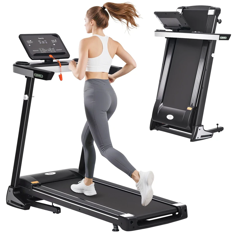 HOMCOM Folding Treadmill for Home, 1-12km/h Foldable Walking Running Treadmill Machine with 2HP Quiet Brushless Motor, 12 Preset Programs, Wheels and LCD Display, for Gym Office Fitness Exercise