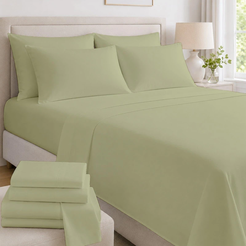 Mattress-Homes Extra Deep Pocket King Sheet Set 6 Piece – 100% Egyptian Cotton Sheets, Hotel Luxury Collection, 21 Inch Deep Pocket King Bed Sheets Set with 4 Pillowcases, Sage Solid