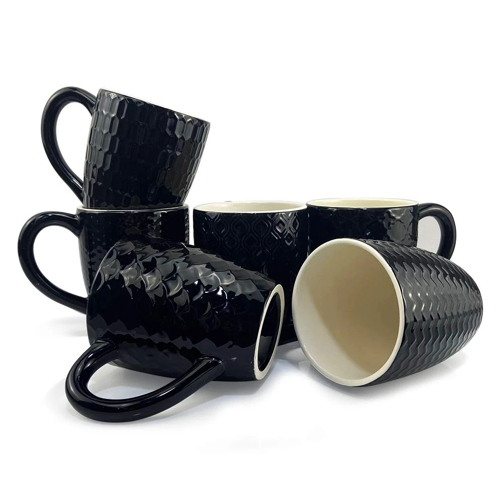Giftgarden 12 OZ Coffee Mugs Tea Coffee Mug Cups 350 ml Ceramic Mugs, Black, 6 Pack