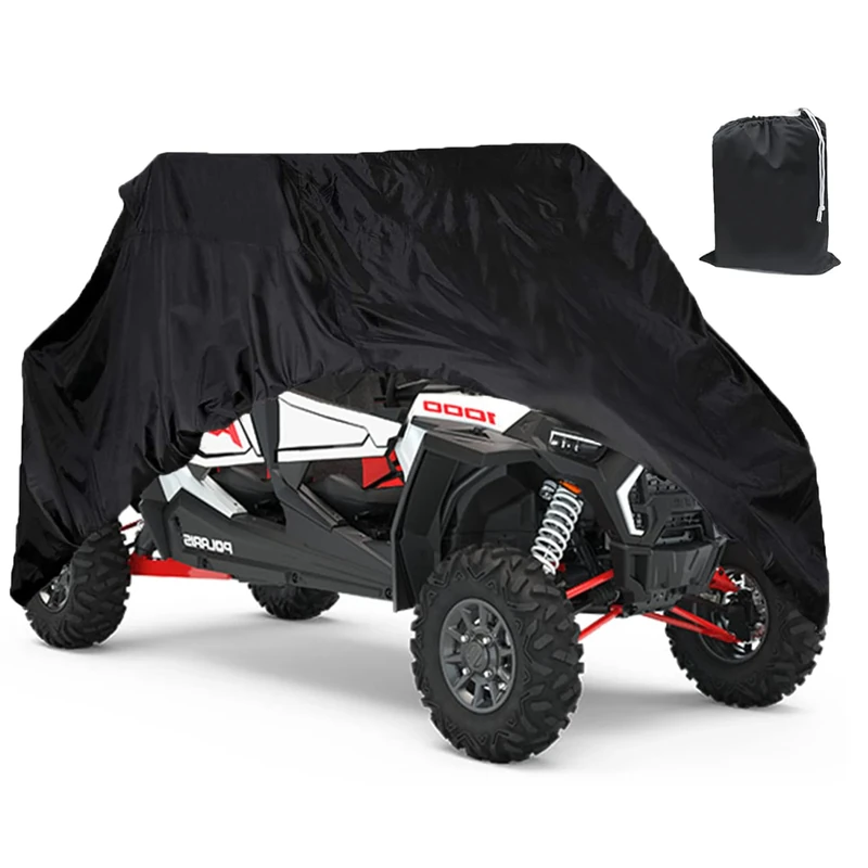 Waterproof UTV Cover, 420D Heavy Duty Oxford Cloth for Polaris RZR Yamaha Can-Am Defender Kawasaki Ranger Cover 4-6 Seater Passenger Protects 4 Wheeler Integrated Trailer System