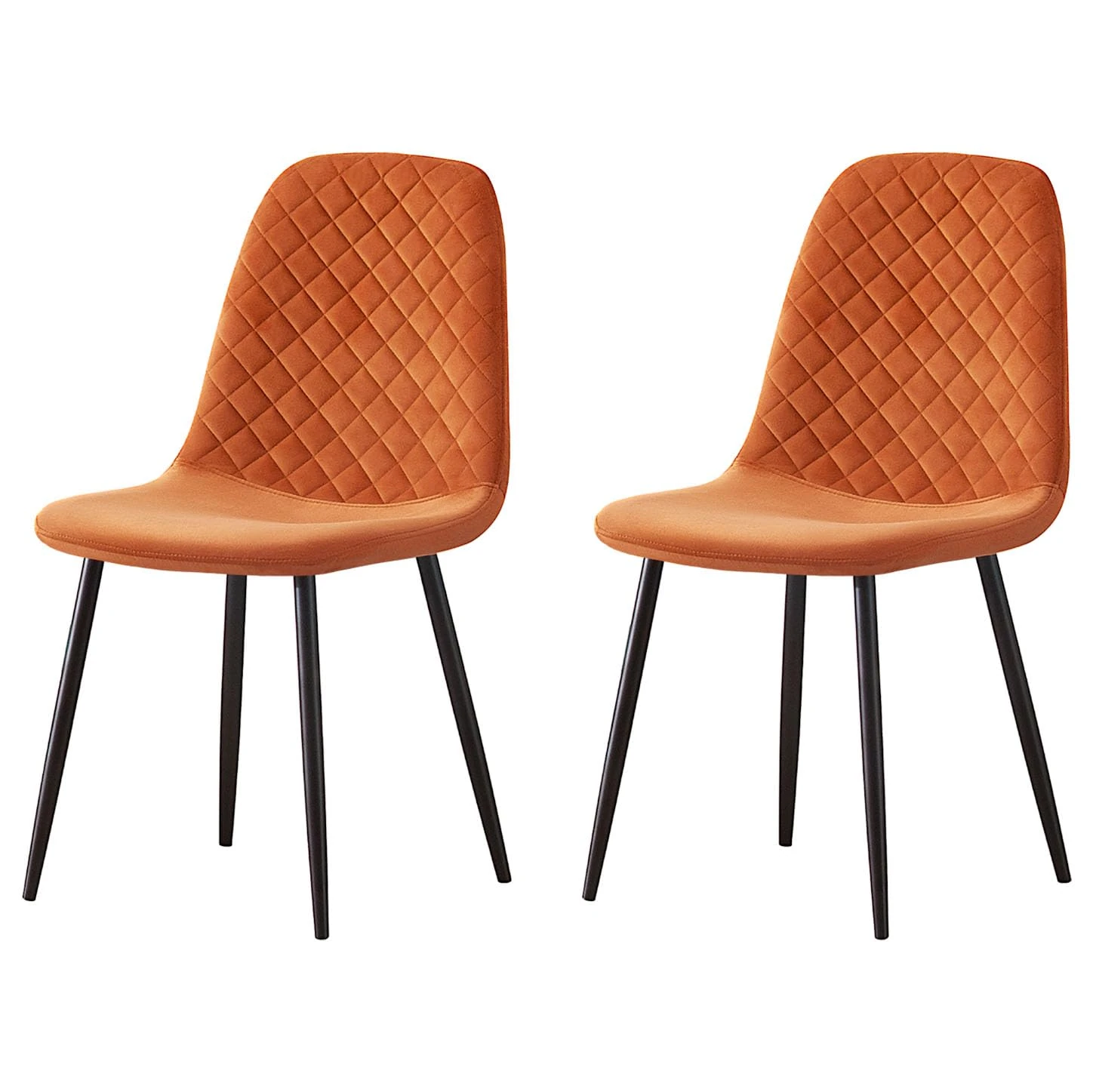 AINPECCA Set of 2 Velvet Dining Chairs Fabric Upholstered seat with Metal Legs Dressing Lounge Home (2, Orange)
