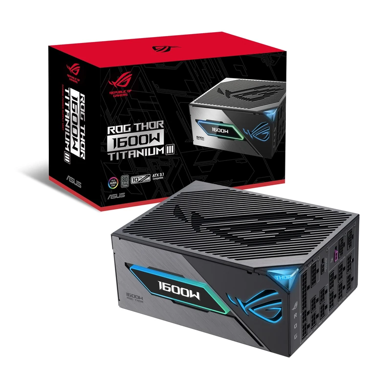 ASUS ROG Thor 1600W Titanium III Power Supply (80 Plus Titanium Certified, ATX 3.1, GaN MOSFET, Intelligent Voltage Stabilizer, Magnetic OLED Display, Turbo Mode, 10 Year Warranty)