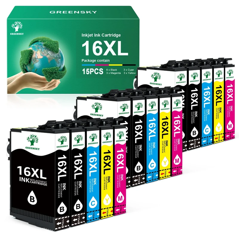 Greensky 16XL Ink Cartridge Compatible with Epson 16XL for Epson Workforce WF-2630 WF-2750 WF-2760 WF-2510 WF-2660 WF-2650 WF-2530 WF-2540 WF-2520 WF-2010 (6 Black, 3 Cyan, 3 Magenta, 3 Yellow)