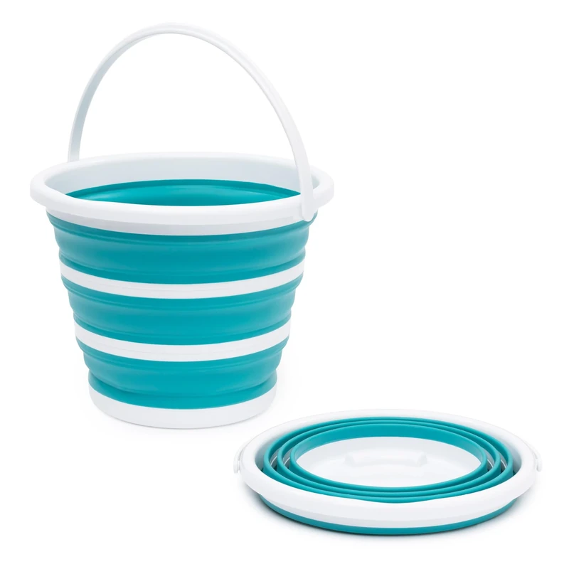 LIVIVO Collapsible Bucket – Large 10L Capacity Sturdy Silicone Foldable Bucket with Comfortable Grip Handle - Handy Folding Bucket, Neat and Space Saving Solution for Laundry, Car Wash (Turquoise)