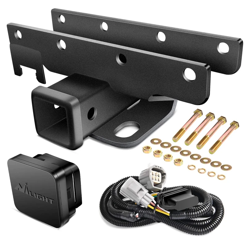 Nilight JK-61A 2' Inch Rear Bumper Tow Trailer Hitch Receiver Kit, Compatible for 2007-2018 Jeep Wrangler JK 4 Door & 2 Door Unlimited, w 4-Pin Wiring Harness, Exclude JL Models