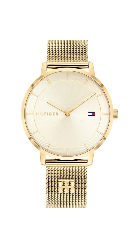 Tommy Hilfiger Analogue Quartz Watch for Women with Gold Colored Stainless Steel Mesh Bracelet - 1782286