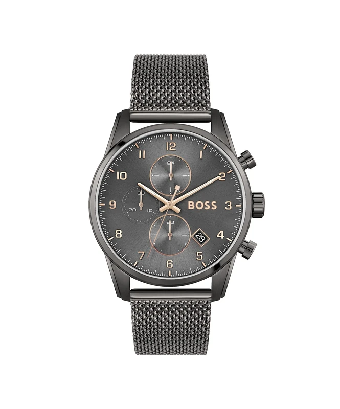 BOSS Men's 44mm Chronograph Quartz Watch SKYMASTER Collection with Grey Dial, Grey Stainless Steel Mesh Bracelet, Date Function, 5ATM Water Resistant - 1513837 - Image 1